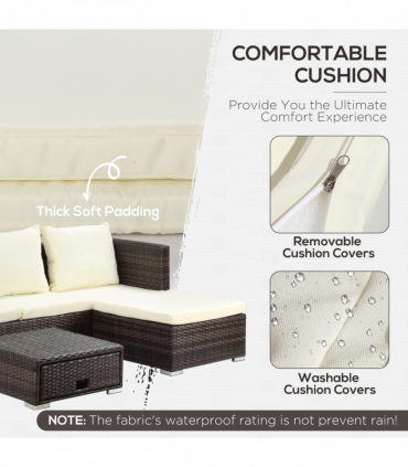 Rattan Garden Sofa Set Storage Table Wicker Patio Lounger 4-Seater Brow