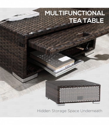 Rattan Garden Sofa Set Storage Table Wicker Patio Lounger 4-Seater Brow