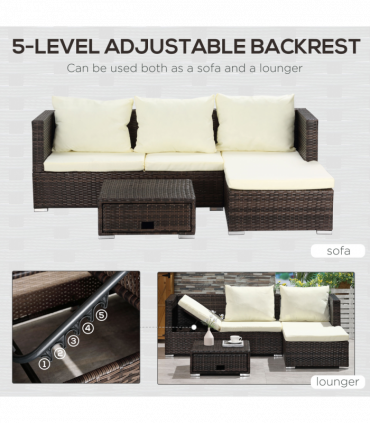 Rattan Garden Sofa Set Storage Table Wicker Patio Lounger 4-Seater Brow