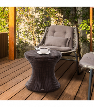 Rattan Ice Bucket Cooler Table Beer Patio Party Activity Bar W/Table-Brown
