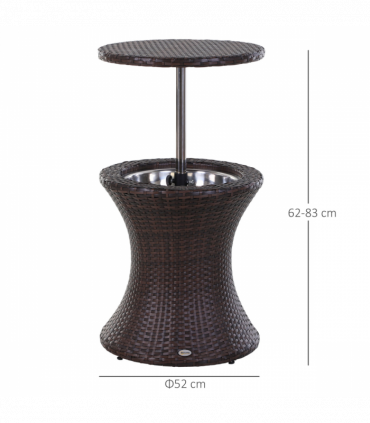 Rattan Ice Bucket Cooler Table Beer Patio Party Activity Bar W/Table-Brown