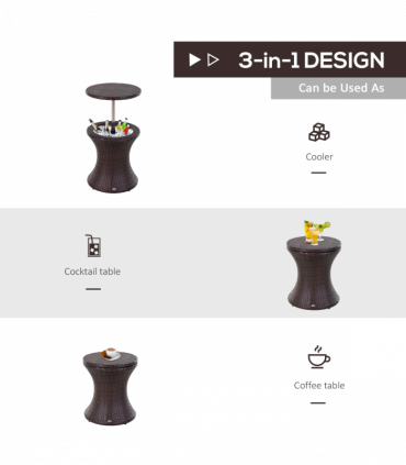 Rattan Ice Bucket Cooler Table Beer Patio Party Activity Bar W/Table-Brown