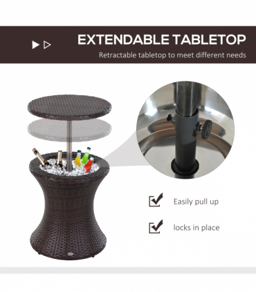 Rattan Ice Bucket Cooler Table Beer Patio Party Activity Bar W/Table-Brown