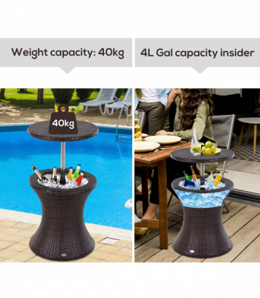 Rattan Ice Bucket Cooler Table Beer Patio Party Activity Bar W/Table-Brown