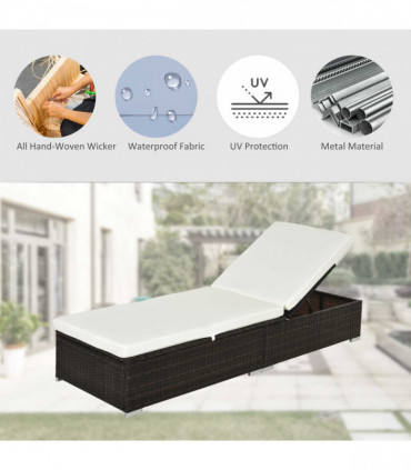 Rattan Sun Lounger Brown with Cushion �