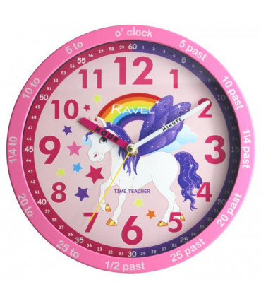 Ravel 25cm Time-Teacher Wall Clock - Pink Unicorn R.KC.10