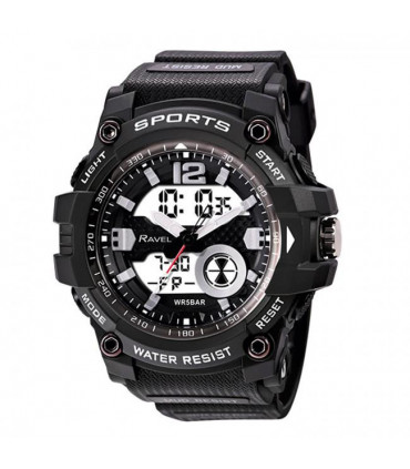 Ravel Adults Ana-Digi Dual time 5ATM Sports Black Digital Watch RDT.2A