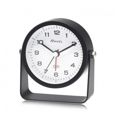 Ravel Bedside Round Metal Alarm Clock with Stand Black RC050.3