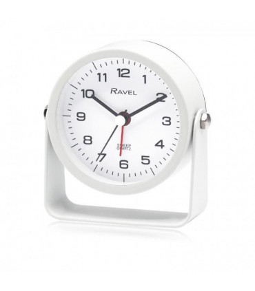 Ravel Bedside Round Metal Alarm Clock with Stand White RC050.4