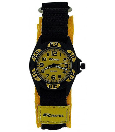 Ravel Boy's Black & Yellow Polka Dots Time Teacher Velcro Strap Watch R1507.25