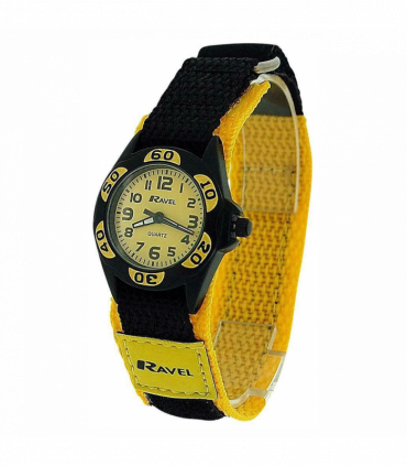 Ravel Boy's Black & Yellow Polka Dots Time Teacher Velcro Strap Watch R1507.25
