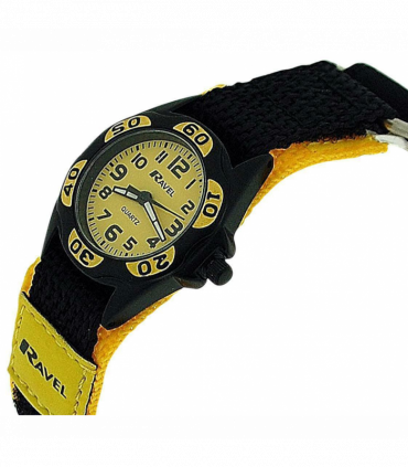 Ravel Boy's Black & Yellow Polka Dots Time Teacher Velcro Strap Watch R1507.25