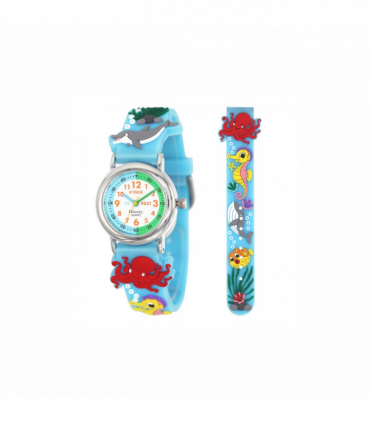 Ravel Children Girls 3D Cartoon Time Teacher Watch Blue Sea Life R1513.98