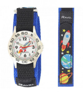 Ravel Children Boy Space Nylon Velcro Blue/Black Strap Watch R1507.88