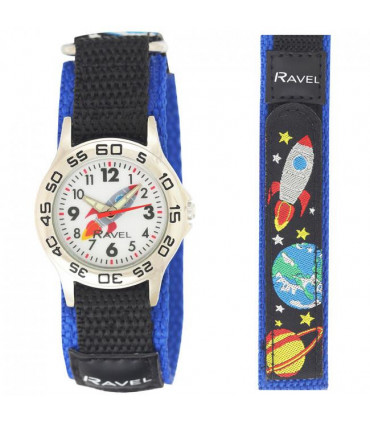Ravel Children Boy Space Nylon Velcro Blue/Black Strap Watch R1507.88