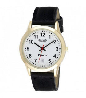 Ravel Mens Gilt Day/Date  Faux Leather Strap Watch R0706.19.1