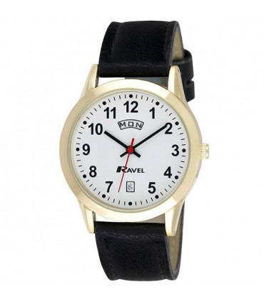 Ravel Mens Gilt Day/Date  Faux Leather Strap Watch R0706.19.1