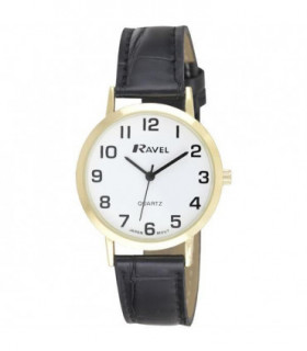 Ravel Mens Leather Strap Quartz Watch Black/Gold Watch R0102.01.1A