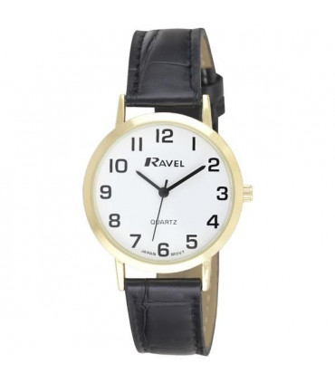Ravel Mens Leather Strap Quartz Watch Black/Gold Watch R0102.01.1A