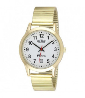 Ravel Mens Gilt Stainless Steel Day/Date Expandable Bracelet Strap Watch R0706.19.1EX
