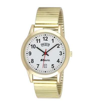Ravel Mens Gilt Stainless Steel Day/Date Expandable Bracelet Strap Watch R0706.19.1EX