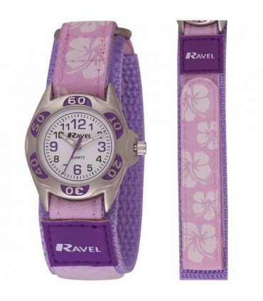 Ravel Childrens Velcro Hibiscus Watch - Purple  R1507.20 - CLEARANCE NEEDS RE-BATTERY