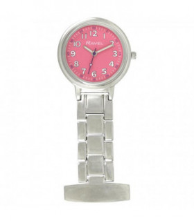 Ravel Easy-Read Nurse Pink Dial Silver Tone Fob Watch -  R1101.15