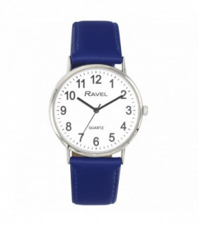 Ravel Ladies Classic Big White Dial Blue Leather Strap Watch R0129.26.1