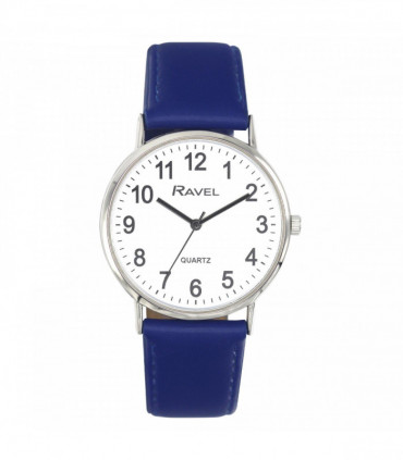 Ravel Ladies Classic Big White Dial Blue Leather Strap Watch R0129.26.1