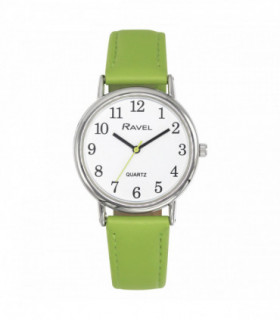 Ravel Ladies Classic Big White Dial Green Leather Strap Watch R0140.21.1