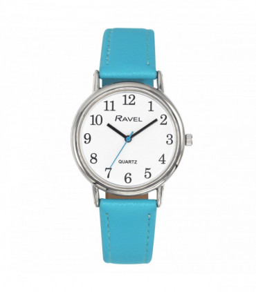 Ravel Ladies Classic Big White Dial Light Blue Leather Strap Watch R0140.16.1