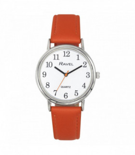 Ravel Ladies Classic Big White Dial Orange Leather Strap Watch R0140.18.1