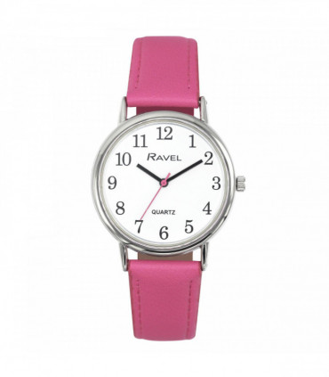 Ravel Ladies Classic Big White Dial Pink Leather Strap Watch R0140.15.1