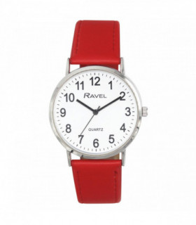 Ravel Ladies Classic Big White Dial Red Leather Strap Watch R0129.27.1