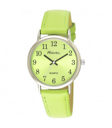 Ravel Ladies Classic Brights Leather Strap Watch Bright Lime Green