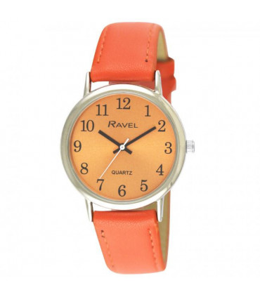 Ravel Ladies Classic Brights Leather Strap Watch Bright Orange