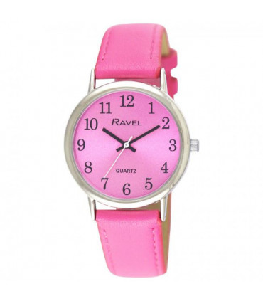 Ravel Ladies Classic Brights Leather Strap Watch Bright Pink