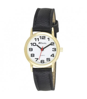 Ravel Ladies Basic White Dial Black Leather Strap Watch R0105.05.2A
