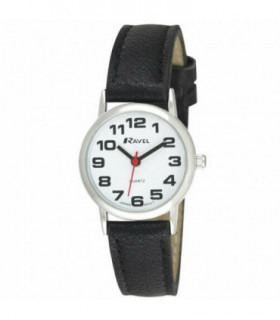 Ravel Ladies Basic White Dial Black Leather Strap Watch R0105.06.2A