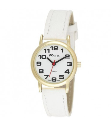 Ravel Ladies Basic White Dial White Leather Strap Watch R0105.34.2A