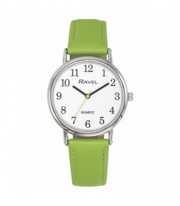 Ravel Ladies Classic White Dial Green Leather Strap Watch R0140.21.2