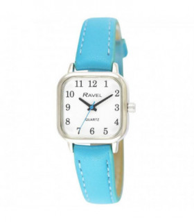 Ravel Ladies Cushion Shaped Brights Leather Strap Watch  Bright Blue