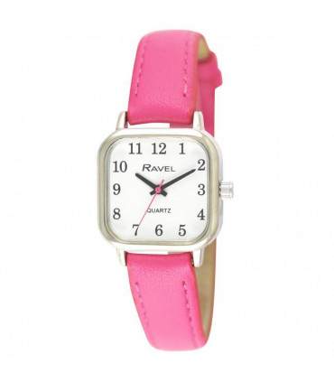 Ravel Ladies Cushion Shaped Brights Leather Strap Watch  Bright Pink