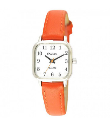 Ravel Ladies Cushion Shaped Brights Leather Strap Watch Bright Orange