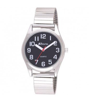 Ravel Ladies Classic Super Bold Easy Read Expander Bracelet Black/Silver Watch R0225.03.2