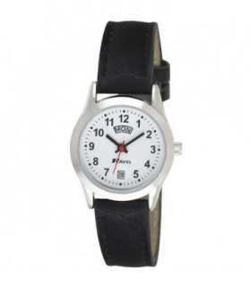 Ravel Womens Stainless Steel Day/Date Faux Leather Strap Watch R0706.20.2