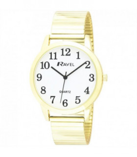 Ravel Mens Bold Number White Dial Gold Expander Bracelet Watch R0232.02.1