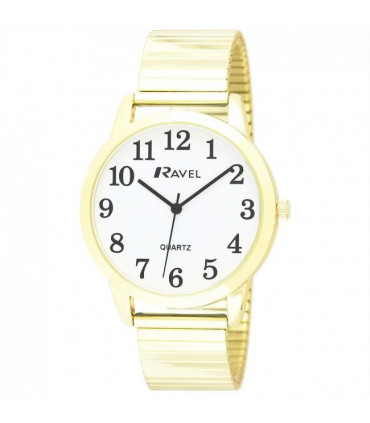 Ravel Mens Bold Number White Dial Gold Expander Bracelet Watch R0232.02.1