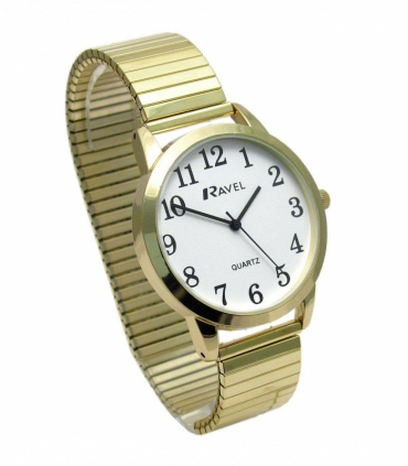 Ravel Mens Bold Number White Dial Gold Expander Bracelet Watch R0232.02.1
