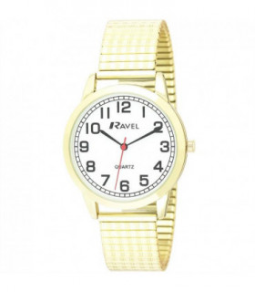 Ravel Mens Bold Number White Dial Gold Expander Bracelet Watch R0232.12.1